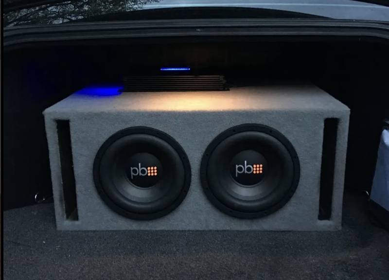 Custom sub box with LED-lit amplifier