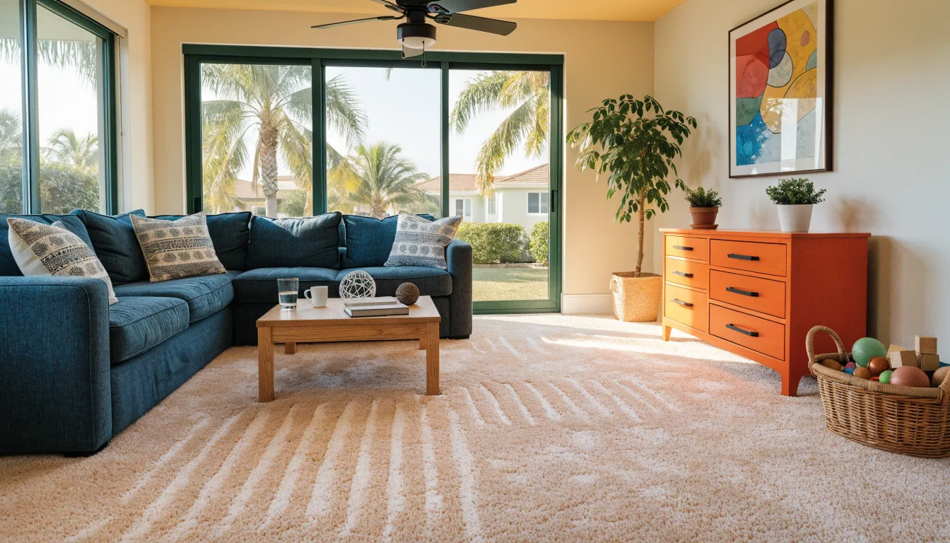 Family living room carpet after a deep steam clean
