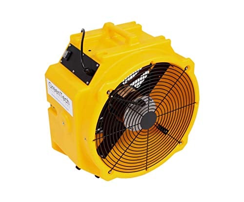 Yellow GreenTech professional air mover with black grille, product shot